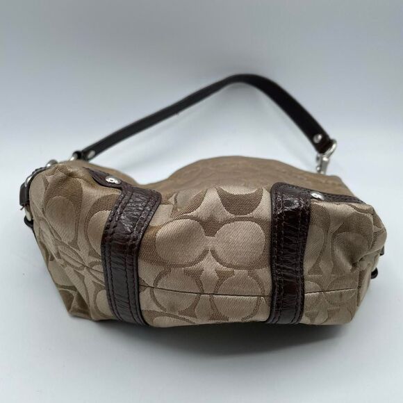 Coach Brown & Tan Upholstered Logo Mini Bag Baguette Purse Y2K Vintage Shoulder - Picture 4 of 8